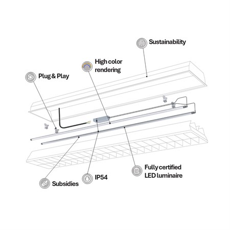 Welight 2x6W LED REFIT SET for 2x18W T8 3000K On/Off 18W 24V